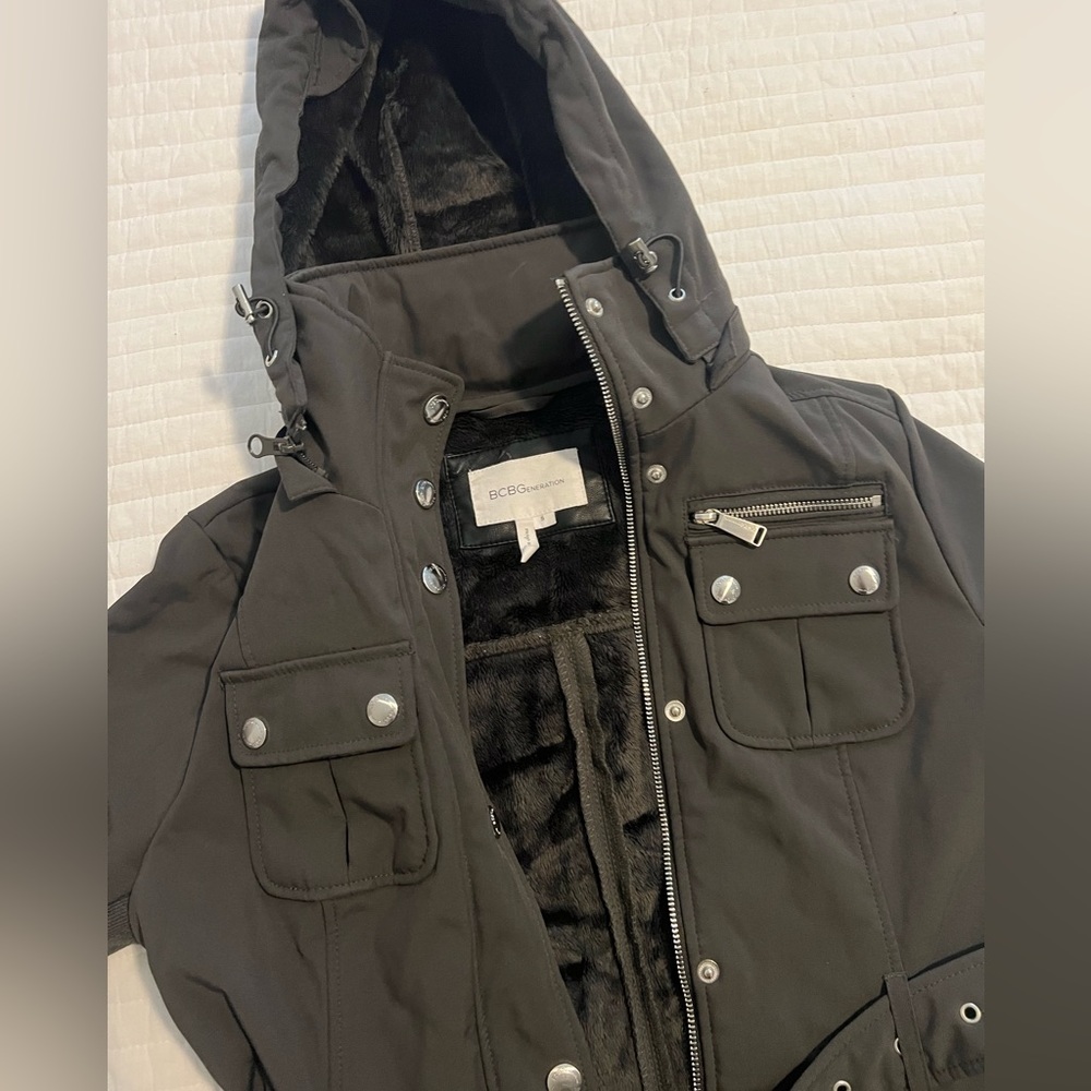BCBG dark olive green trenchcoat